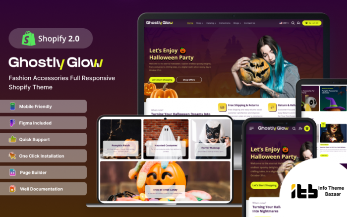 Tema Shopify 2.0 untuk pesta Halloween dan perayaan Natal Ghostly-glow