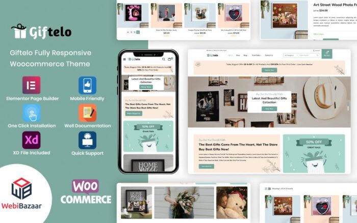 Giftelo - Tema WooCommerce Elementor Hadiah Buatan Tangan & Seni Foto