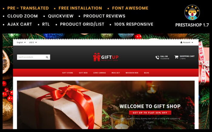 Tema PrestaShop Toko Bunga dan Hadiah GiftUp