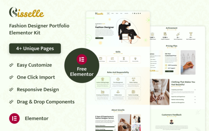 Gisselle - Fashion Designer Portfolio Elementor Kit