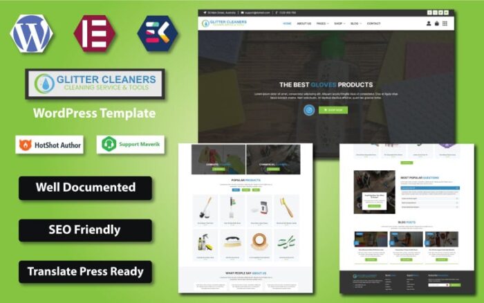 Glitter Cleaners - Template Elementor WooCommerce Layanan & Alat Kebersihan