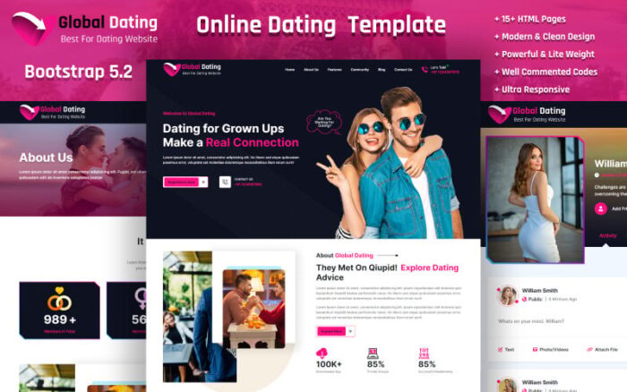 Global Dating - Platform & Agensi Kencan Template Situs Web HTML5 Serbaguna Bootstrap Bersih