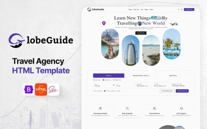 Globe Guide: Template HTML Situs Web Agen Perjalanan & Tur Online