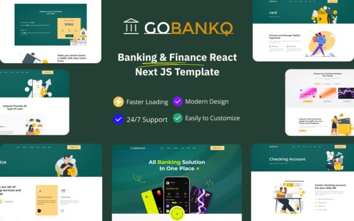 Gobank- Perbankan & Keuangan React Next JS Taiwind CSS Template