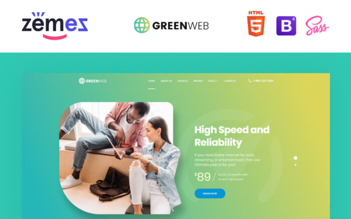 Green Web - Template Situs Web HTML Kreatif Multihalaman Penyedia Internet