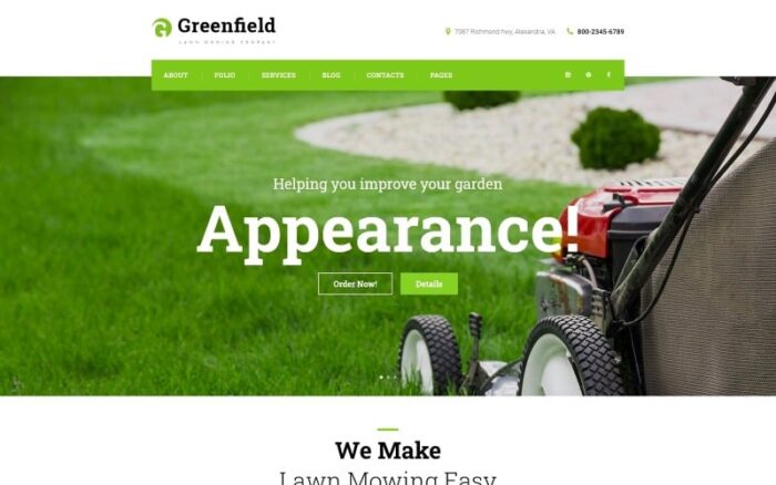 GreenField - Tema WordPress Responsif untuk Perusahaan Pemotong Rumput