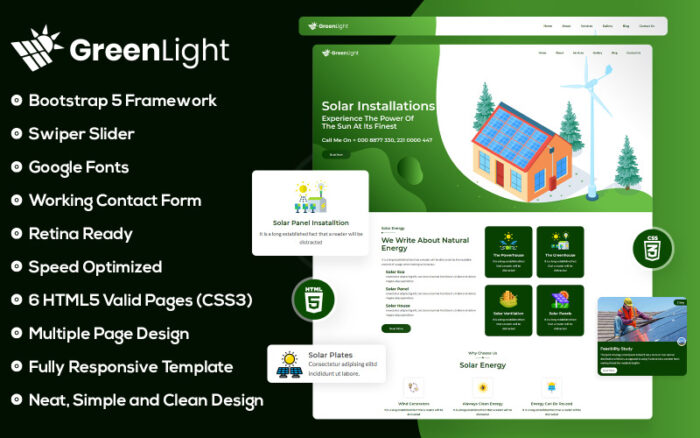 Template Situs Web Html5 GreenLight dan Eco Solar & Wind Energy