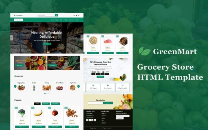 GreenMart - Template Situs Web HTML Multihalaman Toko Kelontong