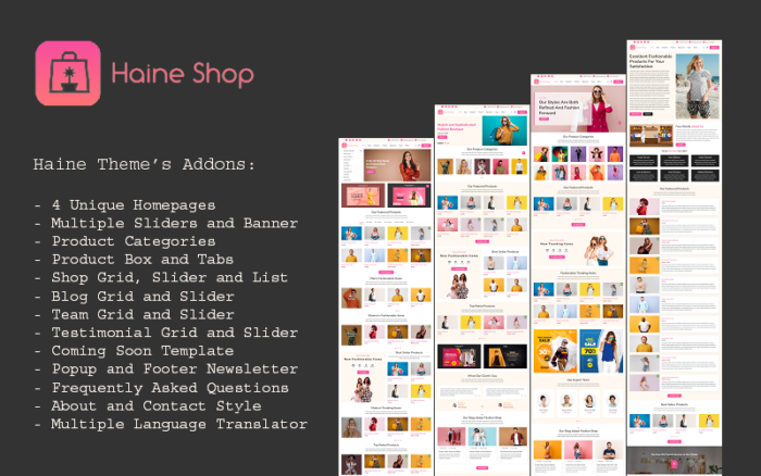 Haine - Toko eCommerce untuk Mode, Pakaian, dan Toko Online Tema WordPress WooCommerce Elementor