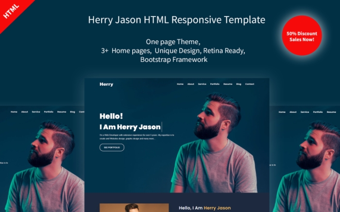 Template Halaman Arahan HTML5 Portofolio Pribadi Herry