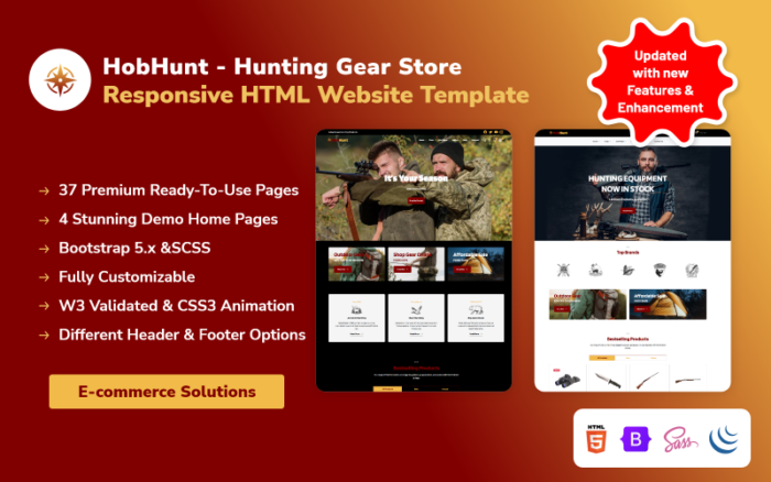 HobHunt - Template Situs Web HTML Responsif untuk Toko Peralatan Berburu