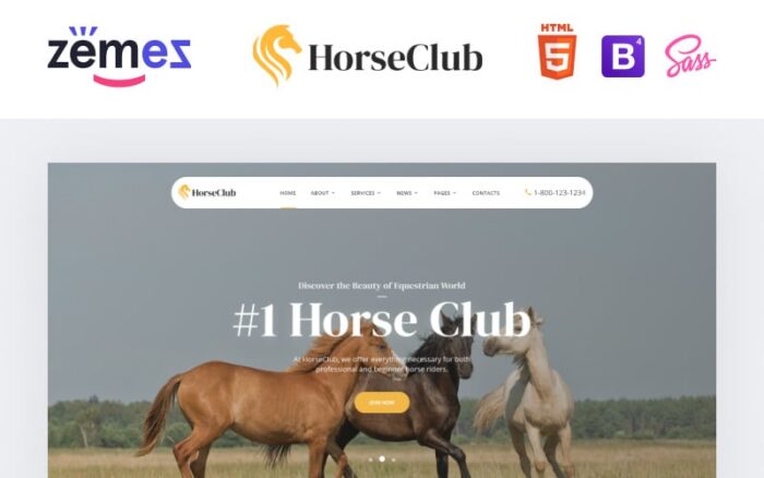 HorseClub - Template Situs Web HTML Multihalaman Hewan Elegan