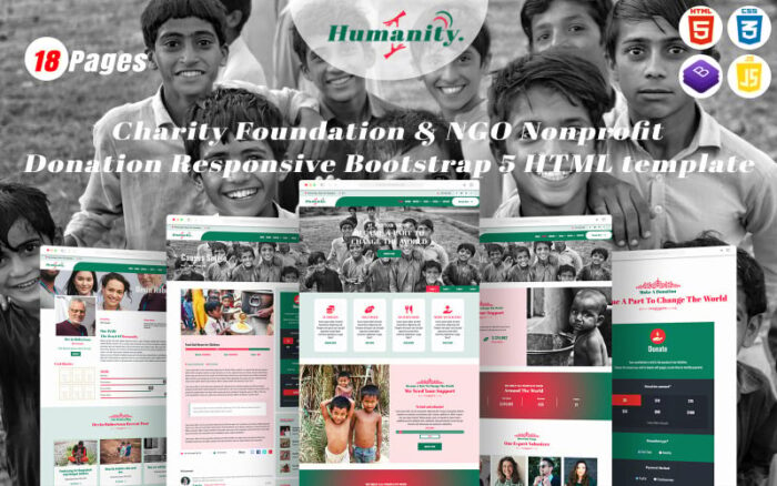 Kemanusiaan - Yayasan Amal & LSM Donasi Nirlaba Template HTML Bootstrap 5 Responsif