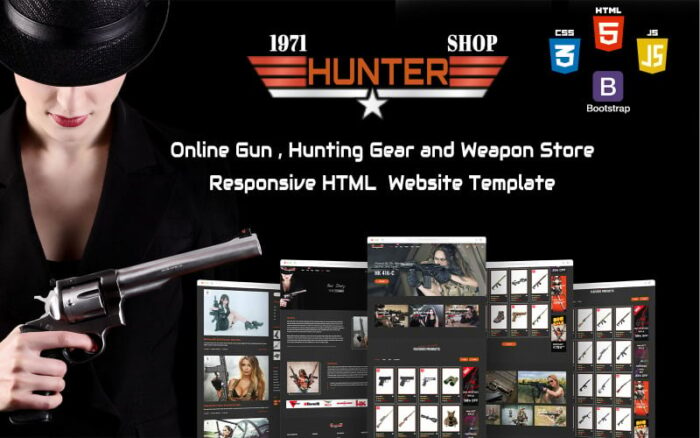 Hunter - Template Situs Web HTML Responsif untuk Toko Senjata, Peralatan Berburu, dan Senjata Online