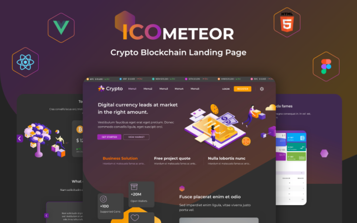 Icometeor - Template Halaman Arahan HTML dan Figma React Vue Crypto Blockchain