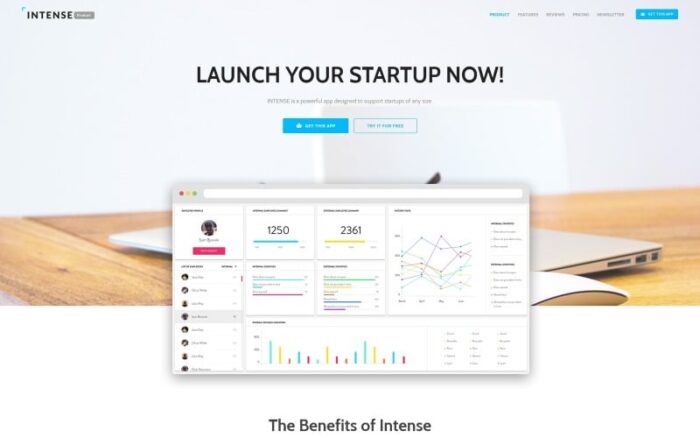 Intense - Aplikasi Seluler Perusahaan Startup dengan Template Halaman Arahan Novi Builder Terintegrasi