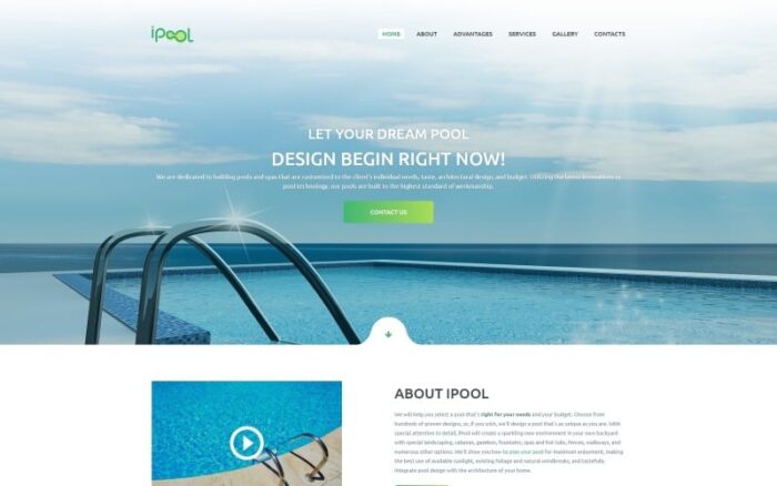 iPool - Template Halaman Arahan HTML Desain Kolam Renang