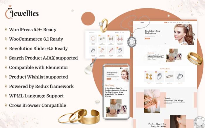 Jewellies - Belanja Perhiasan Online Tema Woocommerce Elementor Dengan Generator Konten AI