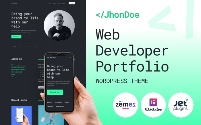 Jhon Doe - Tema WordPress Pengembang Web Kontemporer