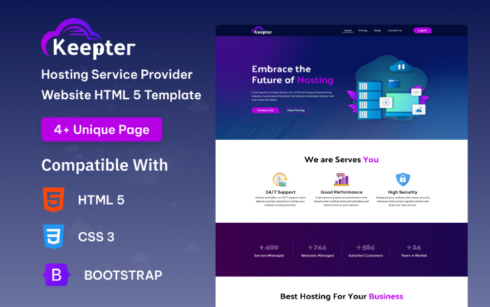 Keepter - Template Situs Web HTML5 Penyedia Layanan Hosting