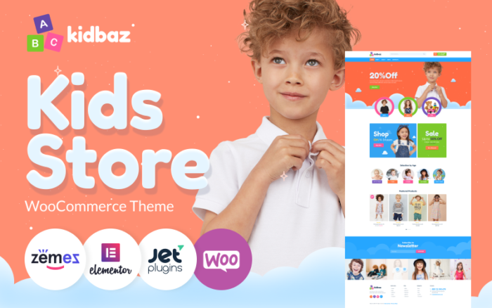 Kidbaz - Tema E-Commerce Modern Elementor WooCommerce untuk Barang Anak-anak