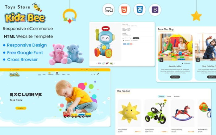 KidsBee Web - Bermainlah dengan Template Web HTML yang Menyenangkan dan Berwarna-warni untuk Mainan Anak-anak!