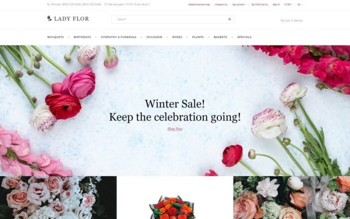 Lady Flor - Template OpenCart Kreatif Multihalaman Toko Bunga