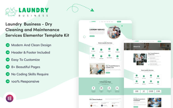 Laundry Business - Dry Cleaning and Maintenance Services Elementor Template Kit