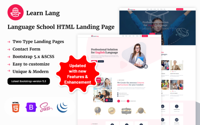 Learn Lang - Template Halaman Arahan HTML Sekolah Bahasa