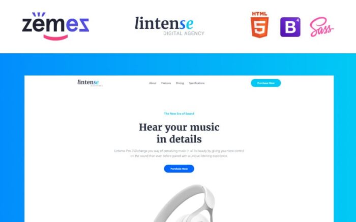 Lintense Headphones - Template Halaman Arahan HTML Bersih Toko Elektronik