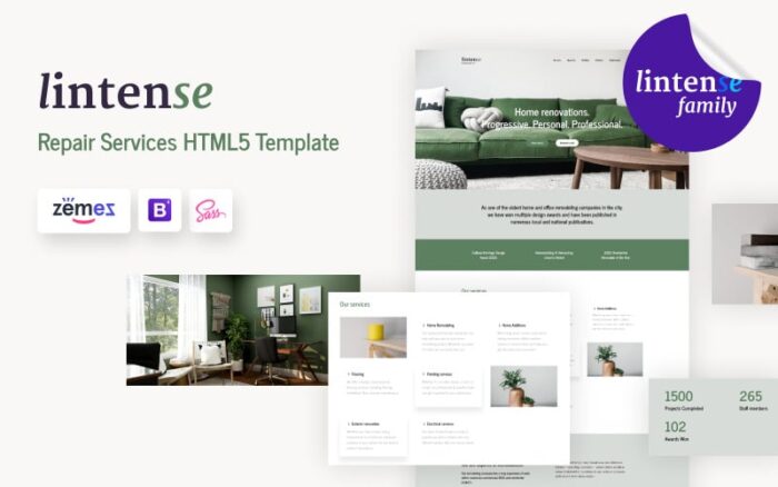 Lintense - Template Halaman Arahan Perusahaan Renovasi Rumah