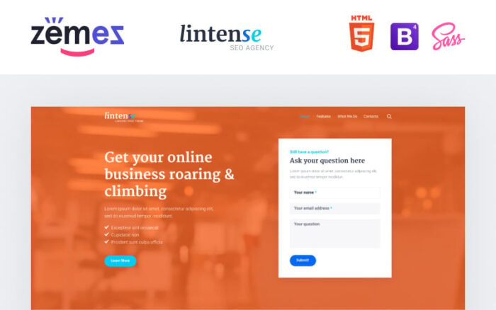 Lintense SEO Agency - Template Halaman Arahan HTML Kreatif Agensi Pemasaran