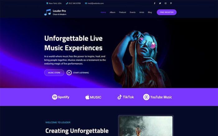 Louder Pro - Tema Musik WordPress Elementor