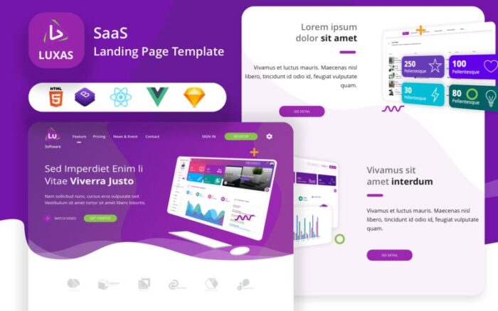 Luxas - Template Halaman Arahan HTML React Vue Sketch IT dan SaaS