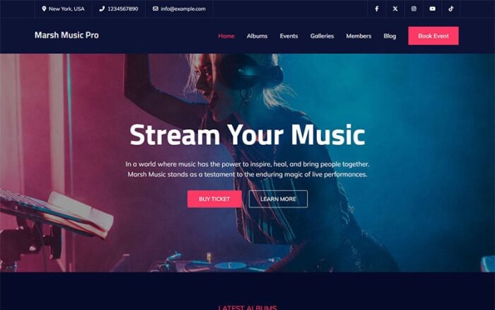 Marsh Music Pro - Tema WordPress Musik Berbasis Elementor