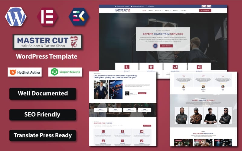 Master Cut - Template WordPress Elementor untuk Tukang Cukur, Salon Rambut & Toko Tato