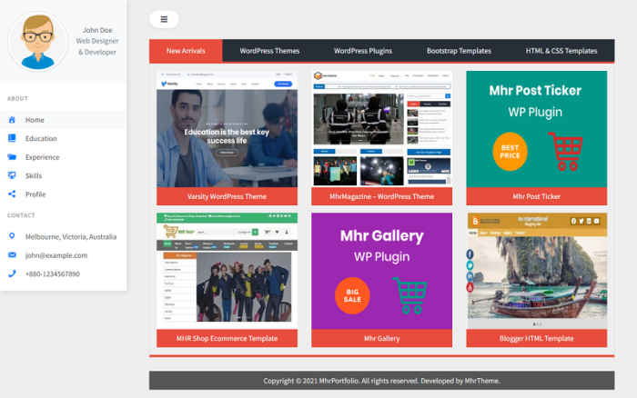 MhrPortfolio - Portofolio Pribadi dan Tema WordPress Berbasis Item atau Produk Digital Online