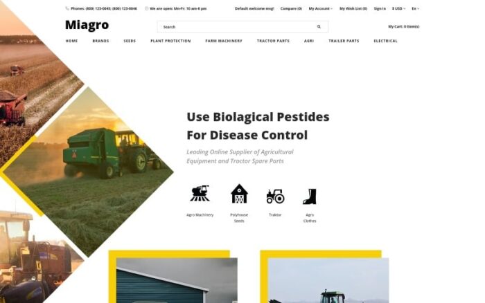 Miagro - Template OpenCart Bersih untuk Toko Peralatan Pertanian