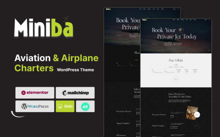 Miniba - Tema WordPress Penerbangan & Sewa Jet Pribadi