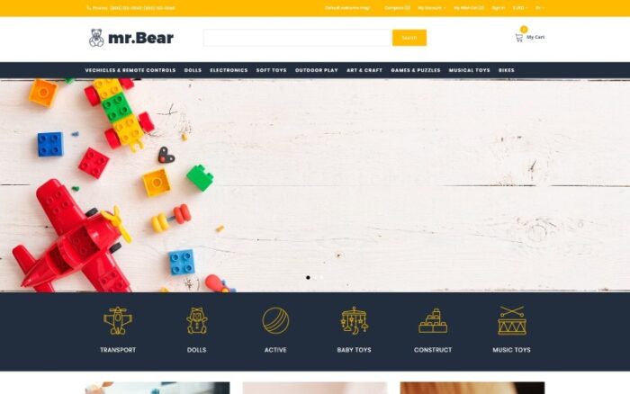 Mr.Bear - Mainan Multicurrency Template OpenCart Cerah