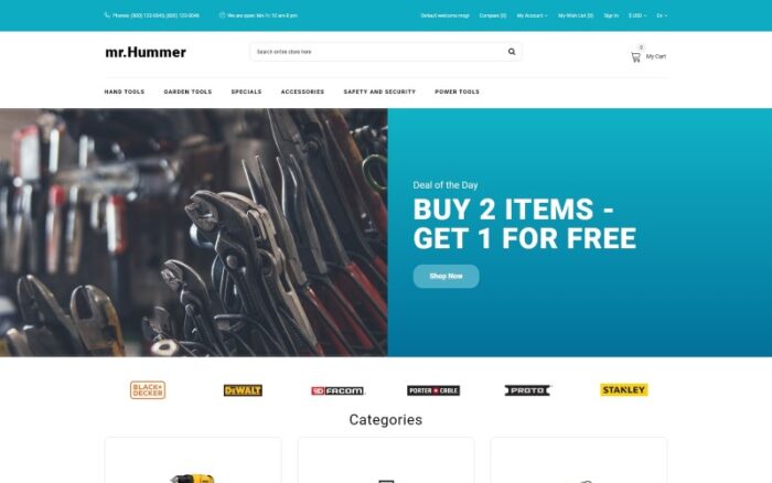 Mr.Hummer - Alat & Peralatan Template OpenCart Multihalaman Bersih