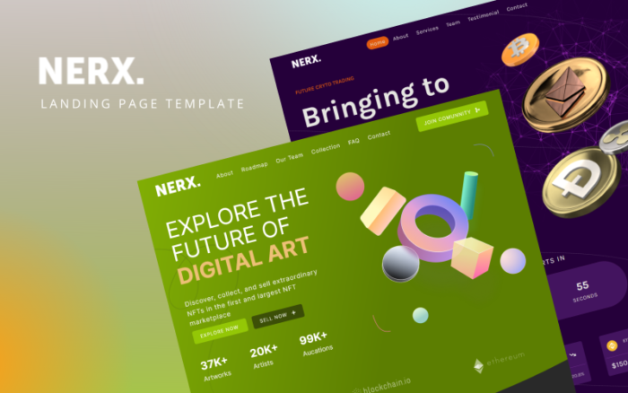 Nerx - Template Halaman Arahan Bootstrap Cryptocurrency & NFT Serbaguna