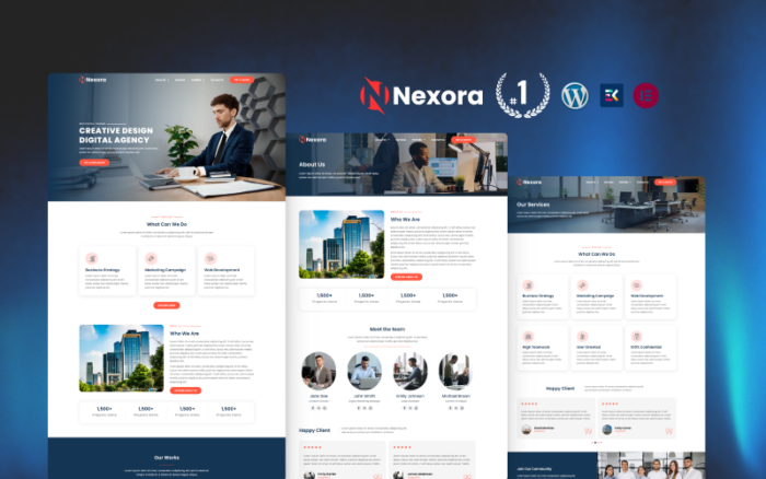 Templat Elementor WordPress Pemasaran Digital Kreatif Nexora