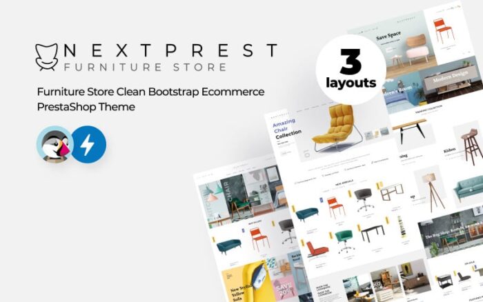 Nextprest - Tema PrestaShop E-dagang Bootstrap Bersih untuk Toko Mebel