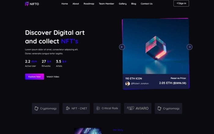 Nifto - Tema WordPress Pembuat NFT