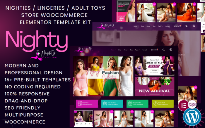 Nighty – Kit Template Elementor Toko Pakaian Dalam & Bikini Fashion