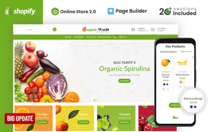 Tema Shopify Toko Makanan dan Kelontong Dunia Organik