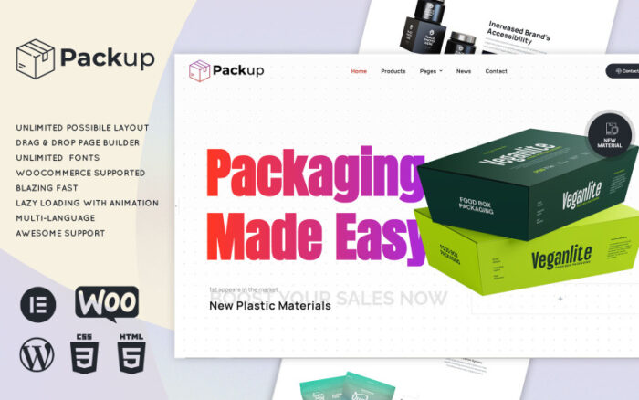 Packup - Tema WordPress Kemasan & Material