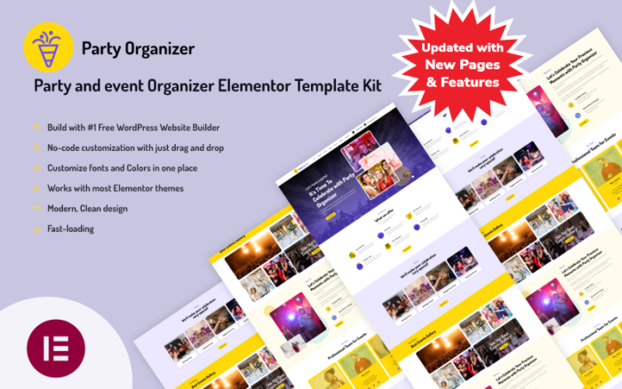 PartyOrganizer - Kit Template Elementor untuk Penyelenggara Pesta dan Acara