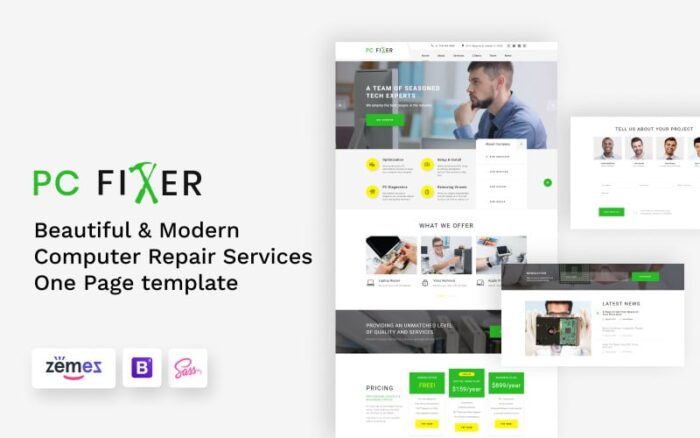 PC Fixer - Templat Halaman HTML Layanan Perbaikan Komputer